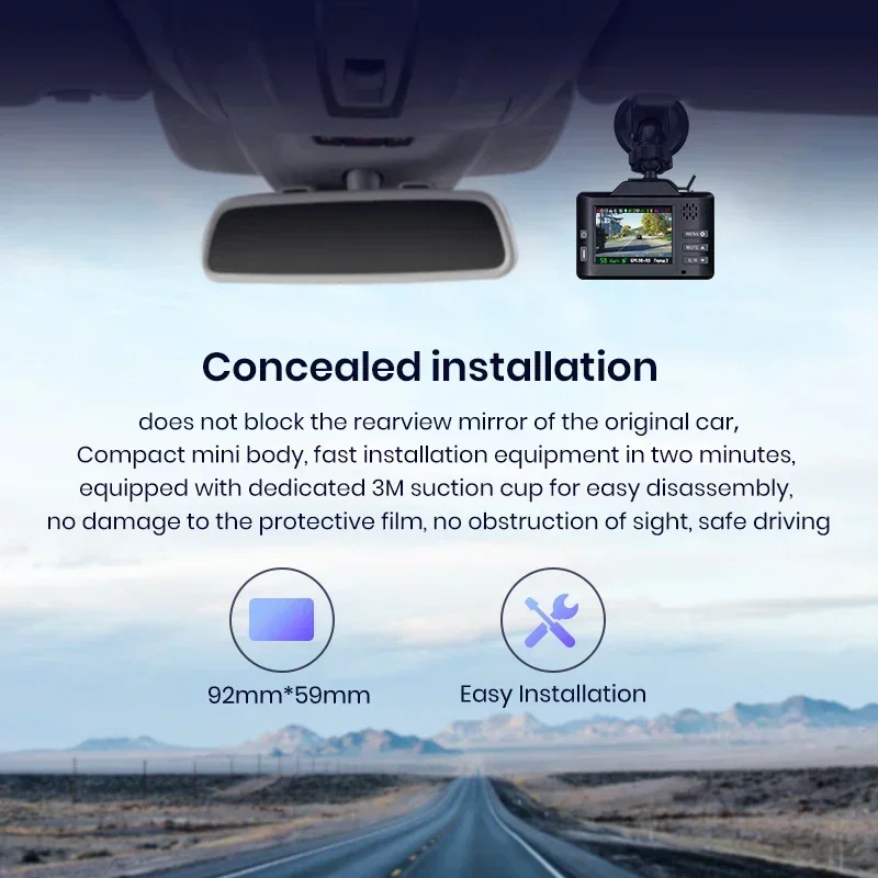 1296P Car DVR Dash Cam 3-in-1 with GPS Tracker And  Radar Detector - Rearview  System for Vehicle Safety