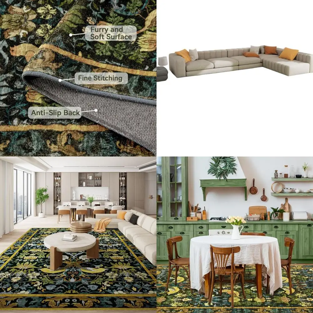 

Коврик в стиле бохо 8x10, моющийся и нескользящий, подходит для гостиной, столовой, спальни (винтажный зеленый)