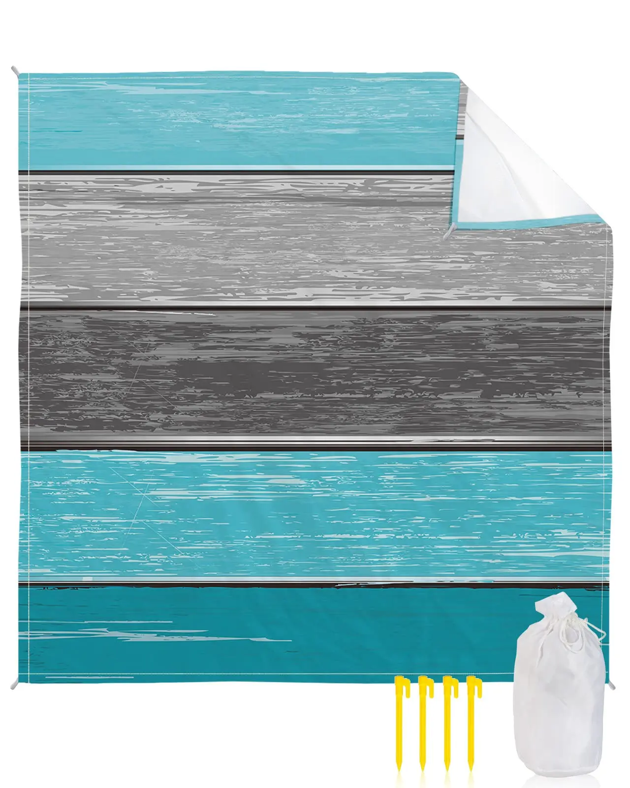 Beach Blanket Sandproof Oversized Grey Waterproof Quick Drying Sand Free Mat Rustic Wooden Vintage Beach Blanket for Hiking Park