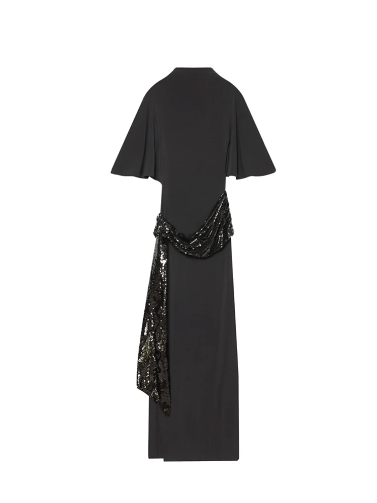 Vrouwen Backless Sequin Patchwork Maxi Jurk Elegante Wijde Mouw Lange Jurken Vrouwelijke Nieuwe Mode Avondfeest Dagelijkse Gewaden - afbeelding 2