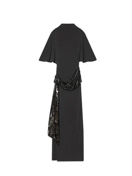 Women Backless Sequin Patchwork Maxi Dress Elegant Wide Sleeve Long Gowns Feminine New…