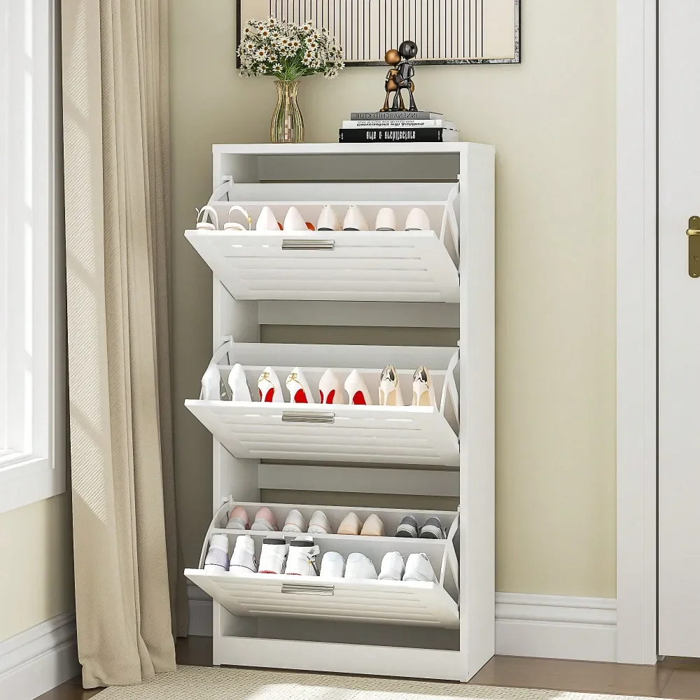 

Shoe Storage Cabinet For Entryway With 3 Flip Drawers Slim Hidden Free Standing Organizer For Narrow Hallway