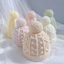 Winter knitted Hat Cake Silicone Mold Christmas Bobble Cap Candle Molds Knit Santa Hat Soy Wax for Xmas Eve Home Decorating