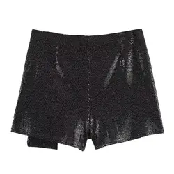 Frauen Shorts mit hoher Taille Pailletten hohe Taille A-Linie Mini-Culottes für Frauen glänzende einfarbige unregelmäßige Rock über Knie länge