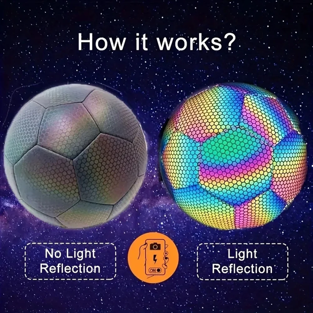 1pc Size 5 Reflective Football, Luminous Colorful Soccer Ball For Indoor And Outdoor Training