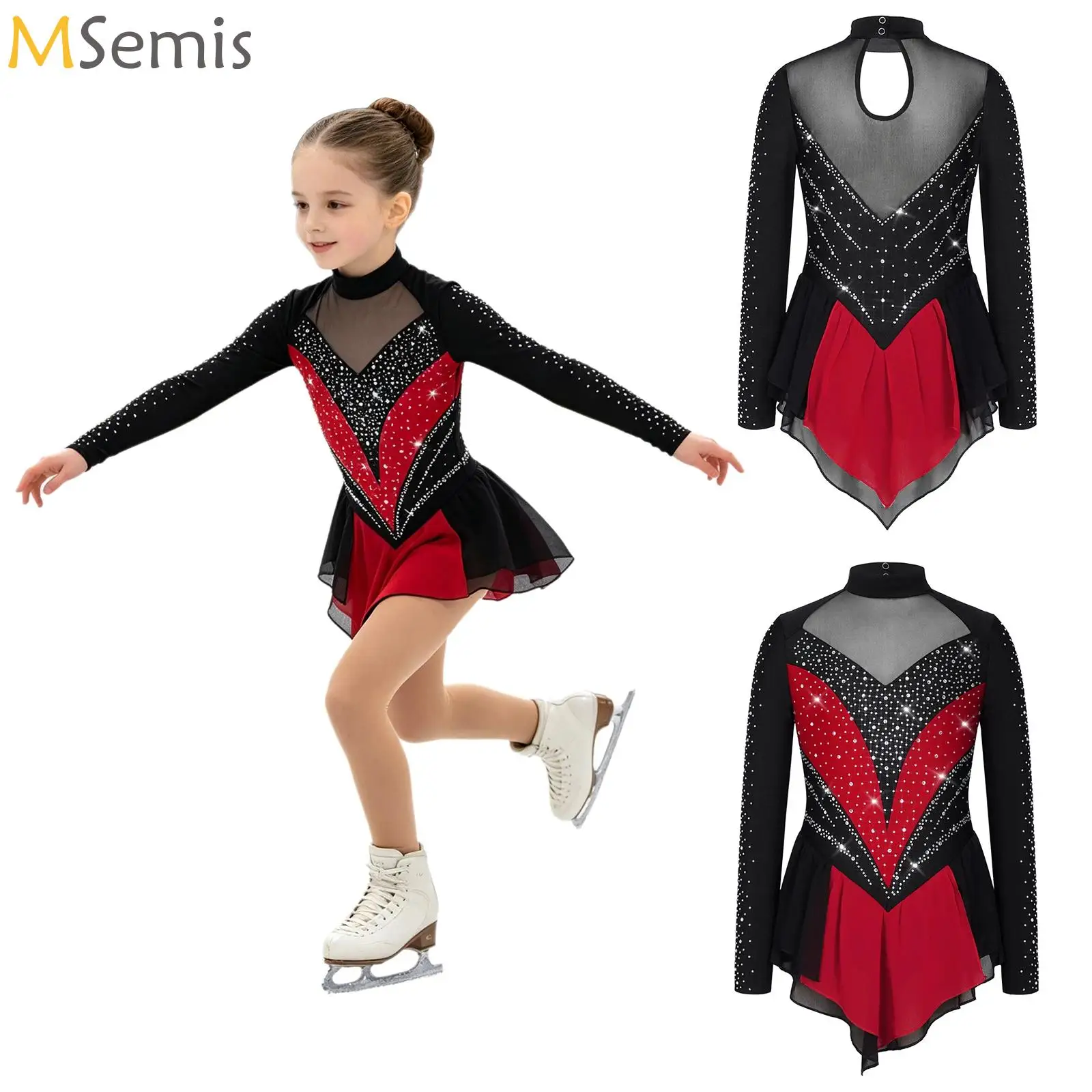 Glänzende Strasssteine Moderne Ballett-Tanzkleider für Kinder und Mädchen, Rhythmische Gymnastik-Bodysuit, Eiskunstlauf-Wettbewerbskostüm