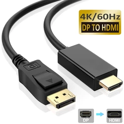 2023 najlepiej DisplayPort do HDMI kabel 4K HDMI DP do HDMI 1080P 4K 60Hz konwerter DP 1.2 HDMI 2.0 dla PS4 projektor Laptop PC