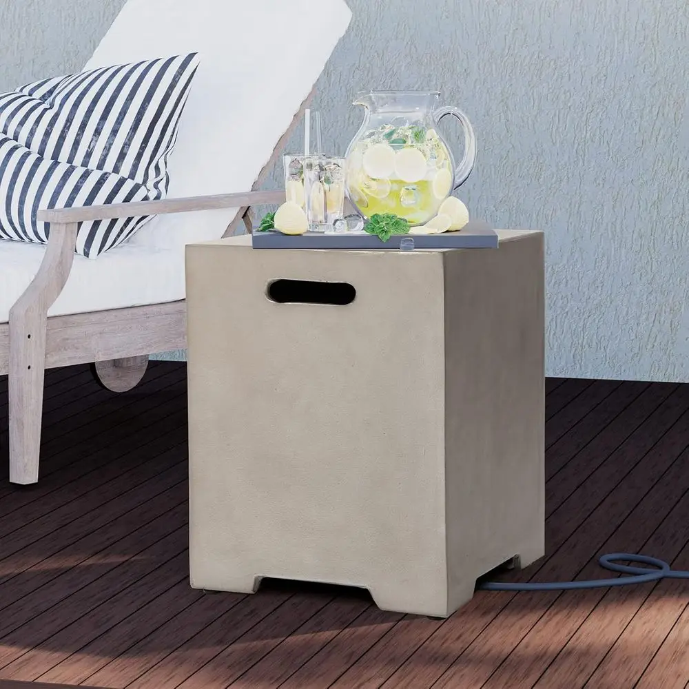 Capa para Tanque de Propano de 16 Polegadas para Churrasqueiras a Gás de 20lb, Mesa Lateral para Pátio Externo, Acabamento Cinza Natural