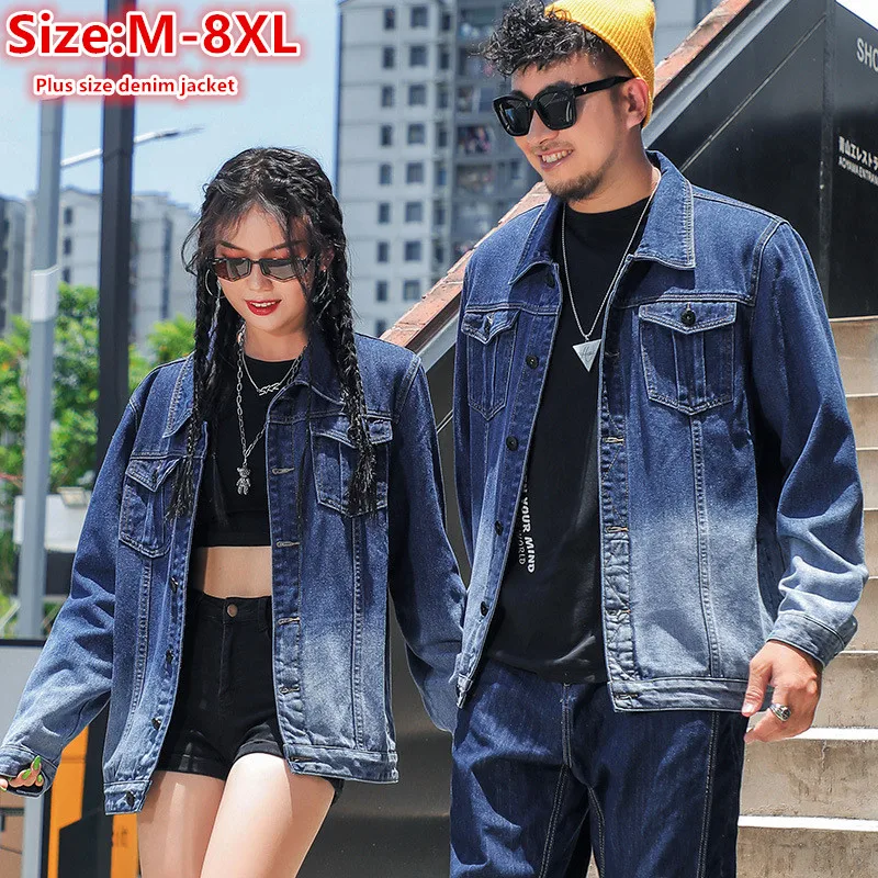 Lovers Denim Jackets Men Plus Size 8XL 7XL 6XL Motorcycle Cool Spring Autumn Coat Boys Loose Fashion Jeans Large 5XL Big Clothes