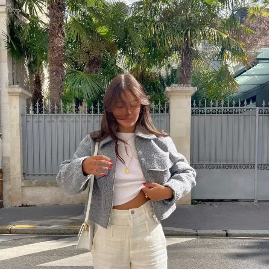 女性用ポケット付きショートジャケット,フロントジッパー付き長袖コート,ヴィンテージスタイル,アウター,シックなトップス