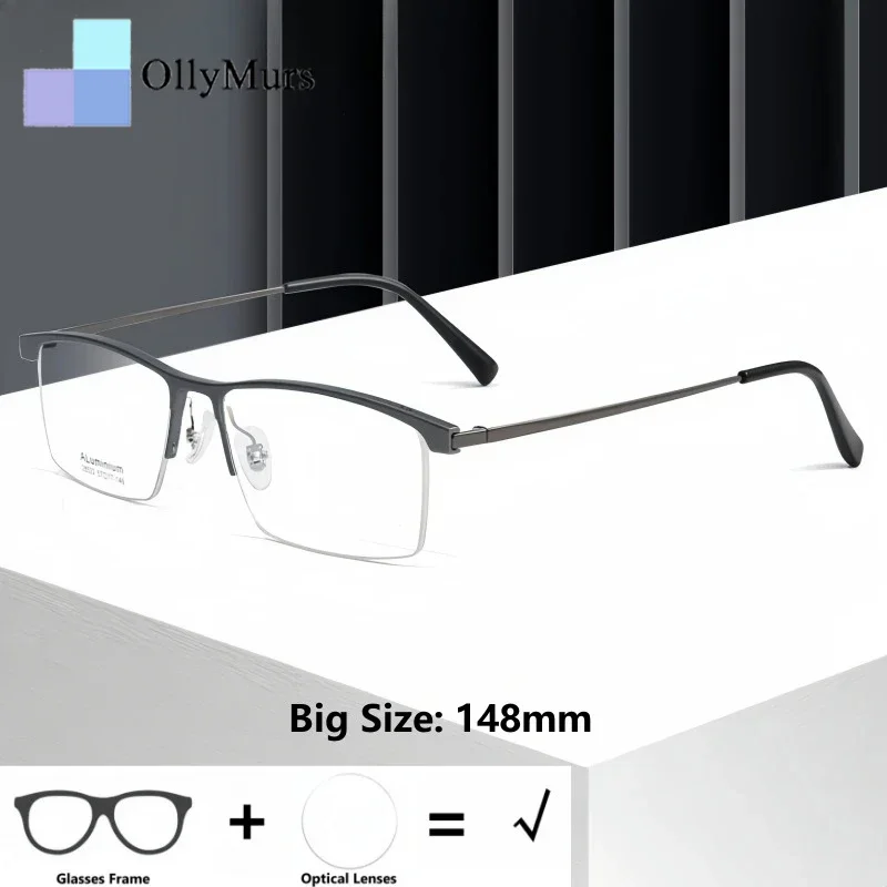 

OLLYMURS Fashion Half Frame Men's Optical Prescription Glasses Big Size Blue Light Blocking Reading Progressive Recipe Eyewear