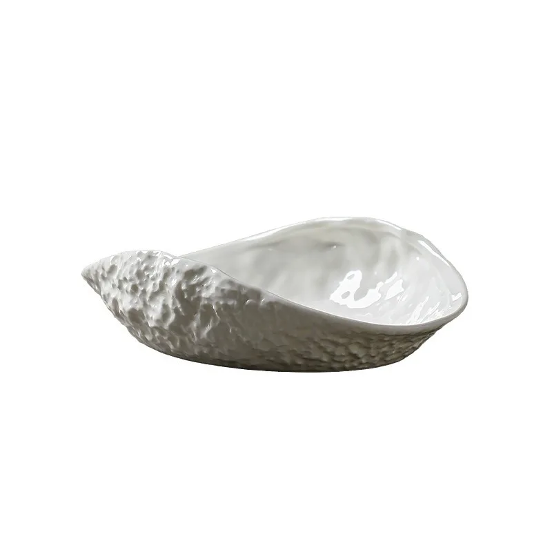 Rock pattern shell high-end plate household ceramics 2024 new light luxury large steamed fish soup plate hotel tableware