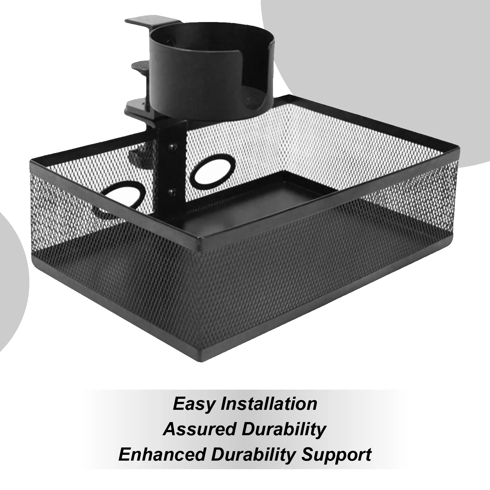 

Under Desk Drawer 360 Degree Rotatable Concealed Basket No Drill Concealed Under Desk Drawer with Drink Holder & Cable Holes for