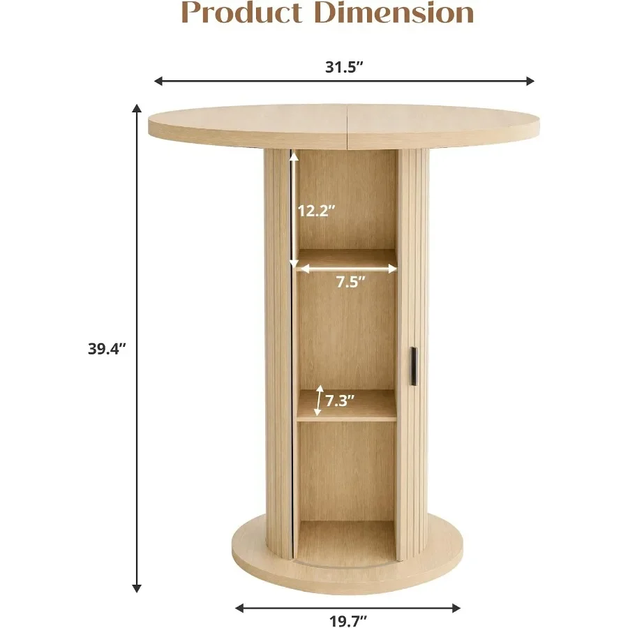 Bar Table with Storage and Sliding Door, 39.4