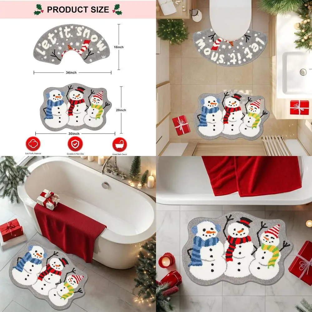 

Winter Snowman Bath Mat Set, 34x18 & 30x20 Inches, for Christmas Bathroom Decor