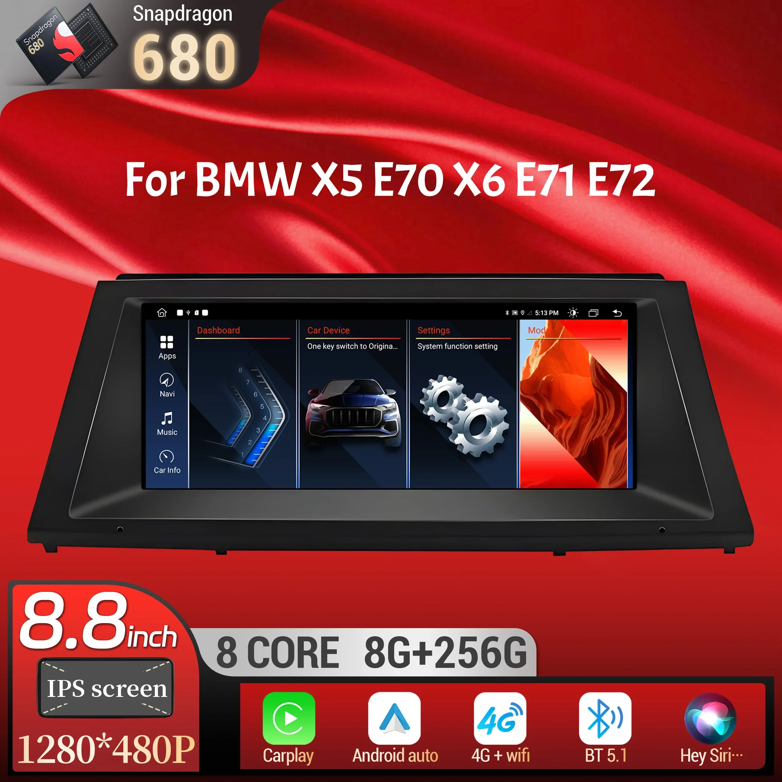 

8.8 inch Android 13 For BMW X5 E70 X6 E71 E72 Car Radio GPS Wireless BT Carplay Qualcomm Snapdragon 680 Head Unit Touch Screen