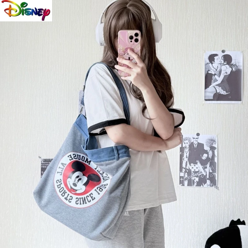 

Disney Mickey Cartoon Retro Trendy Cowboy High Quality Shoulder Bag for Women and Students Large Capacity Storage Tote Handbag