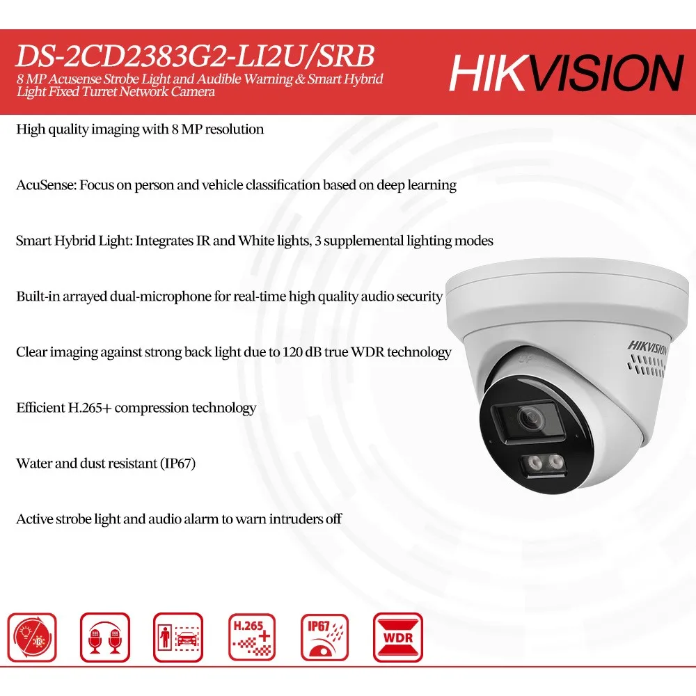 Hikvision DS-2CD2383G2-LI2U/SL(RB) 8MP Acusense ضوء إحترافي تحذير مسموع الذكية الهجين ضوء ثابت برج POE كاميرا شبكة مراقبة #2