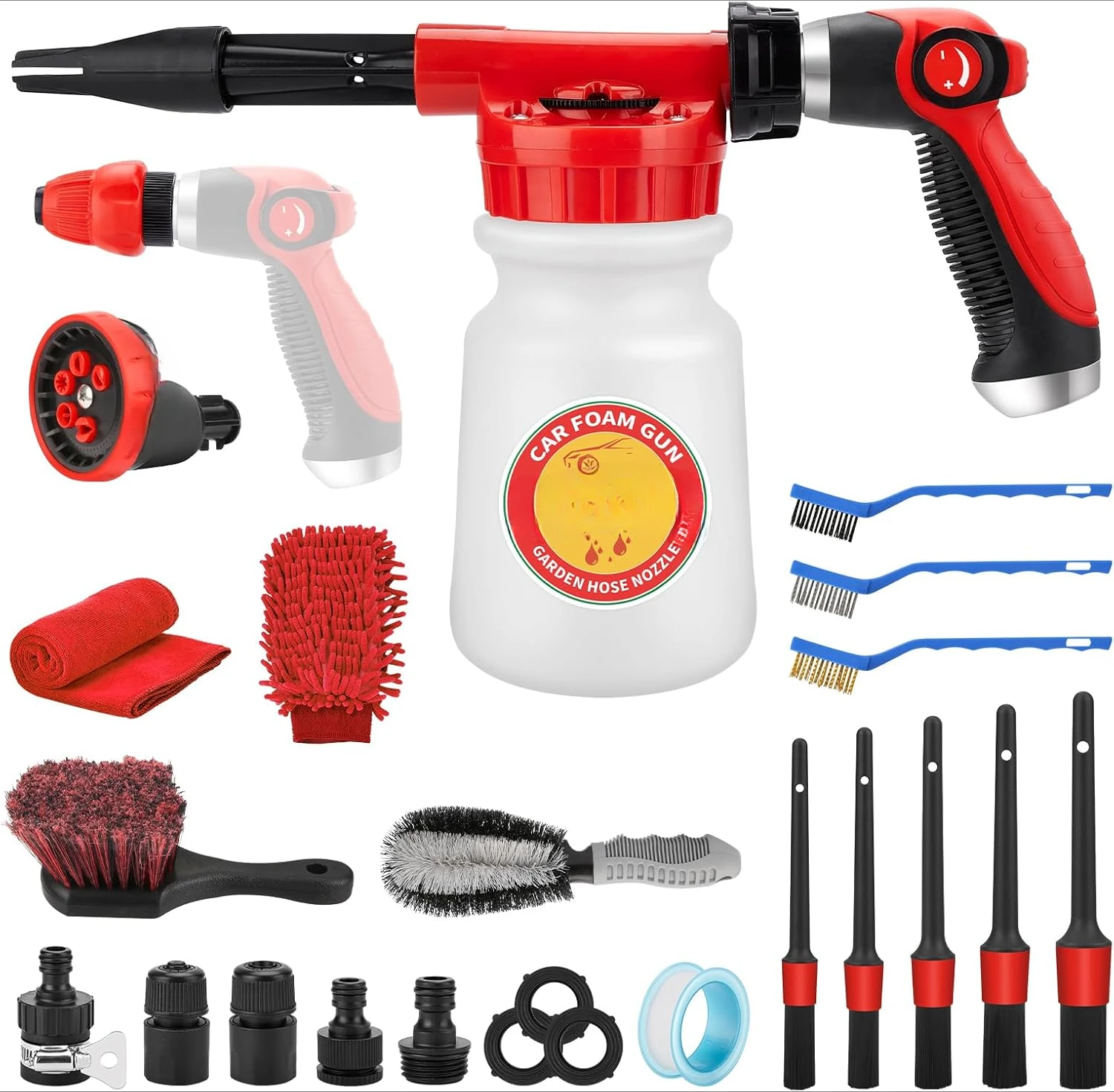 

Car Wash Foam Gun Set/Hose Sprayer, 22pcs Wash Kits Foam Cannon, Adjustable with 2.5-6 Ratio Dial Foam Blaster, 1L Bottle, Nozzl