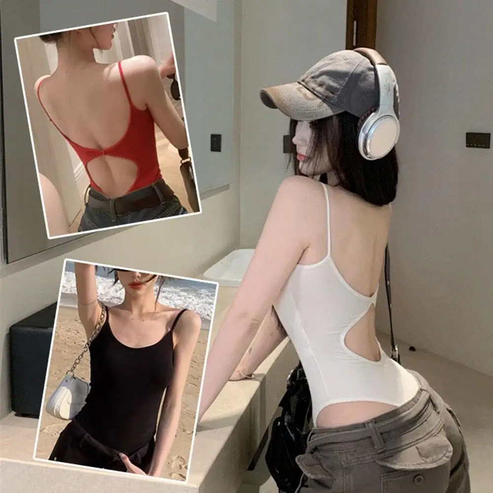 

Sexy Bodysuit Women Summer Tops Fashion Open-Back Tank Top Spicy Girl Beach Clothing Vacation Halter Tops Slim Sleeveless Top