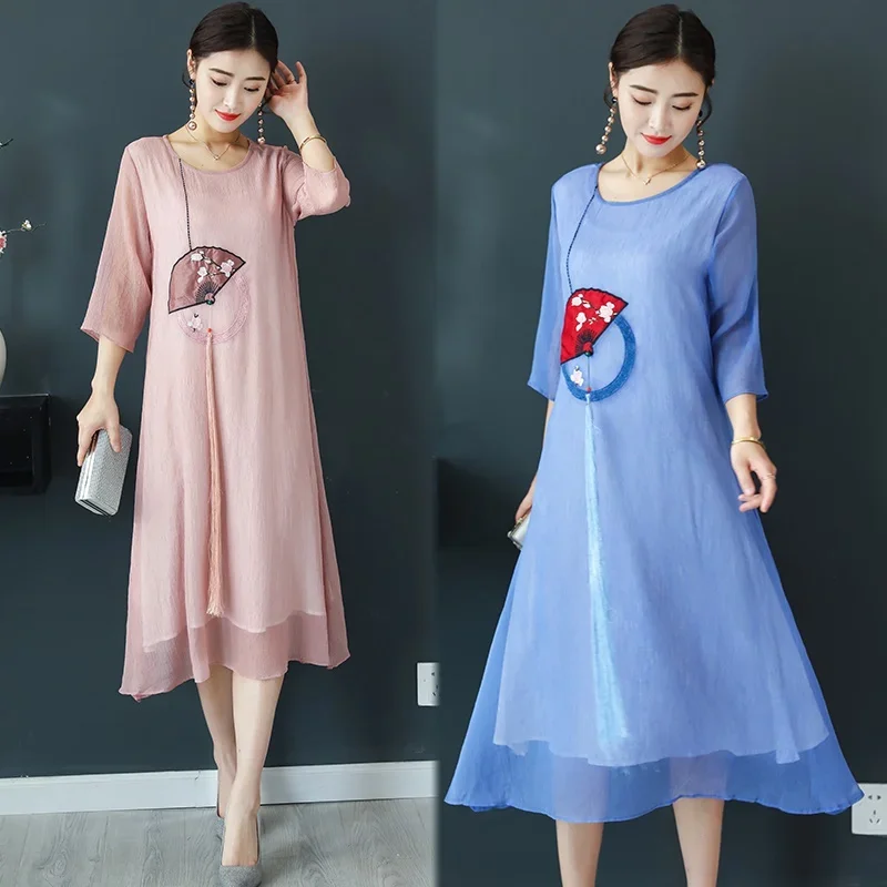 Elegant Chinese dresses Summer 2024 vintage robe femme cheongsam long dress loose Chinese casual dress qipao 11531