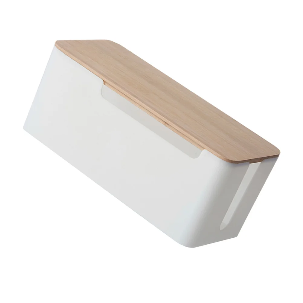 

Bamboo Cover Cable Storage Box Large Capacity For Power Cords Data Cables Socket Organizer Cord Management