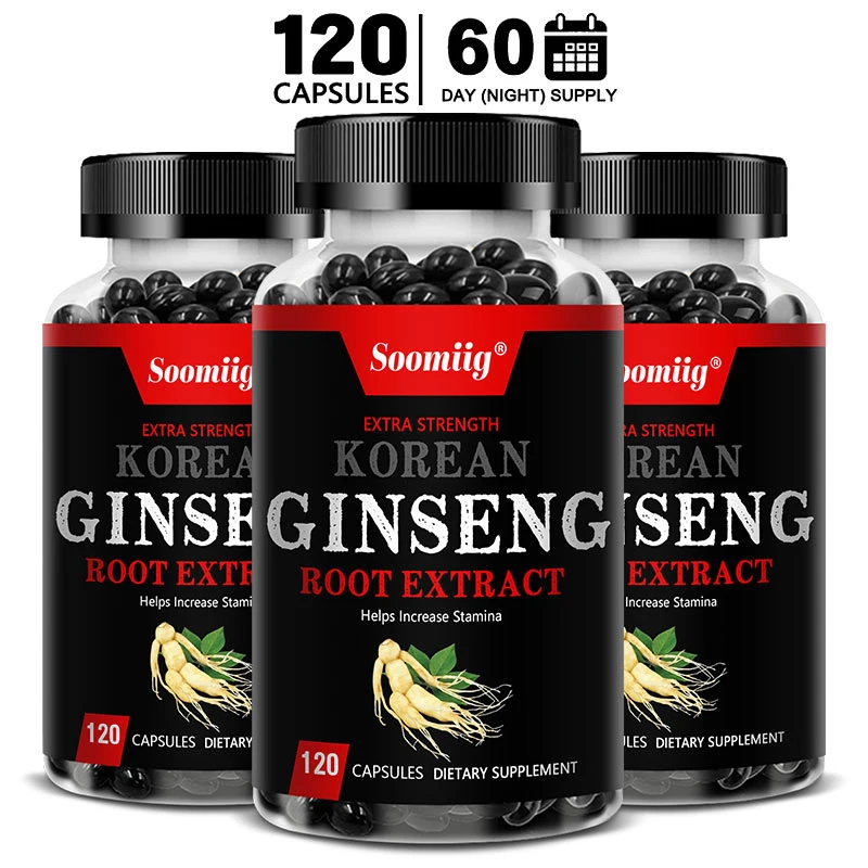 Strong Korean Ginseng 120 Vegetarian Capsules Energy, Stamina & Focus + Memory & Mental Performance for Men and Women