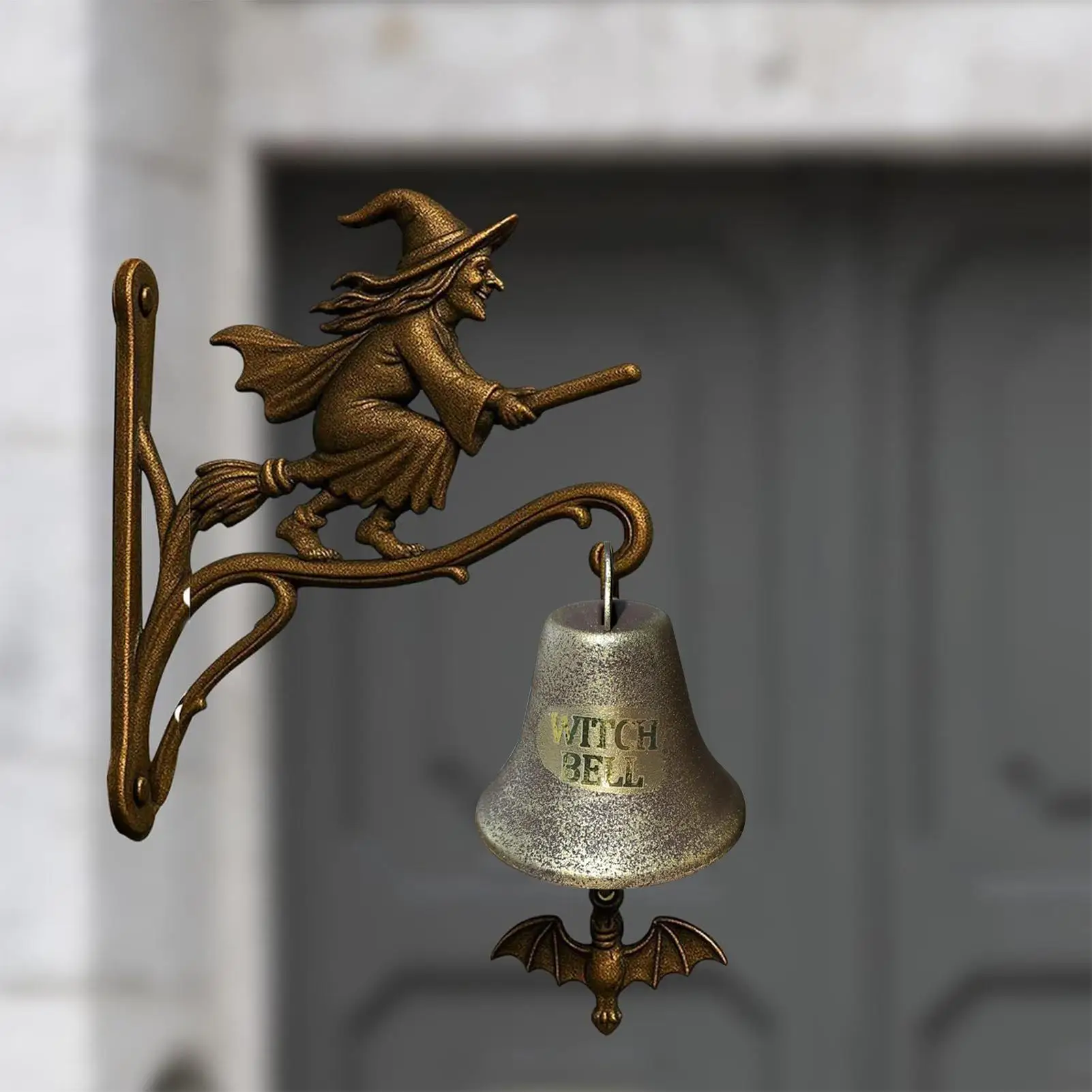 Witch Bells for Door Wall Mounted Witch Bells with Broom Hangable Garden Decor Outside Doorbell for Cottage Porch Entrance Shop