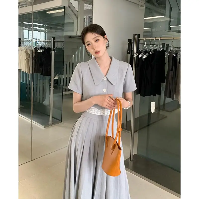 Manor Princess Small Korean Fashion Set with High Quality and Temperament Top and Half Skirt 2-piece Set