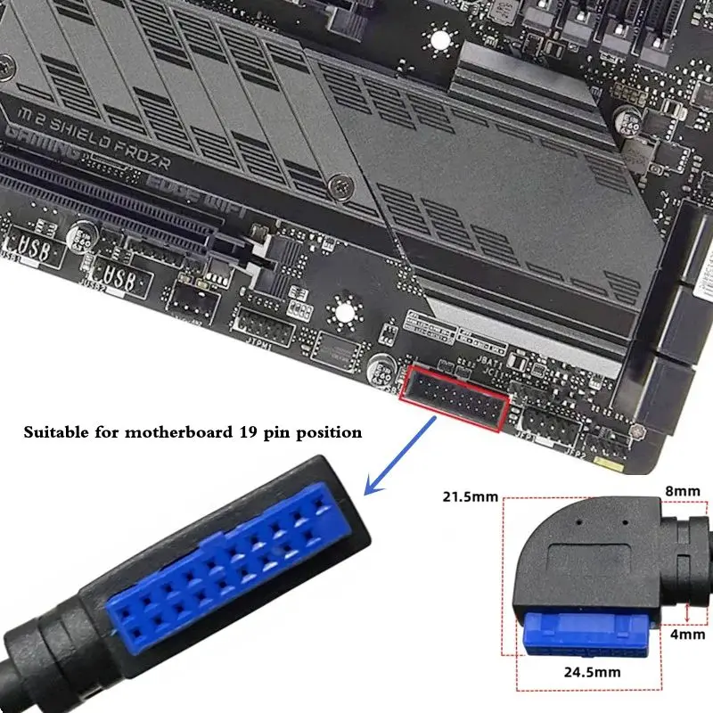 30cm Motherboard 20Pin Elbow to Double-layer USB3.0 A Female Extension Line with Ear Screw Holes to Fix Chassis Panel Cables