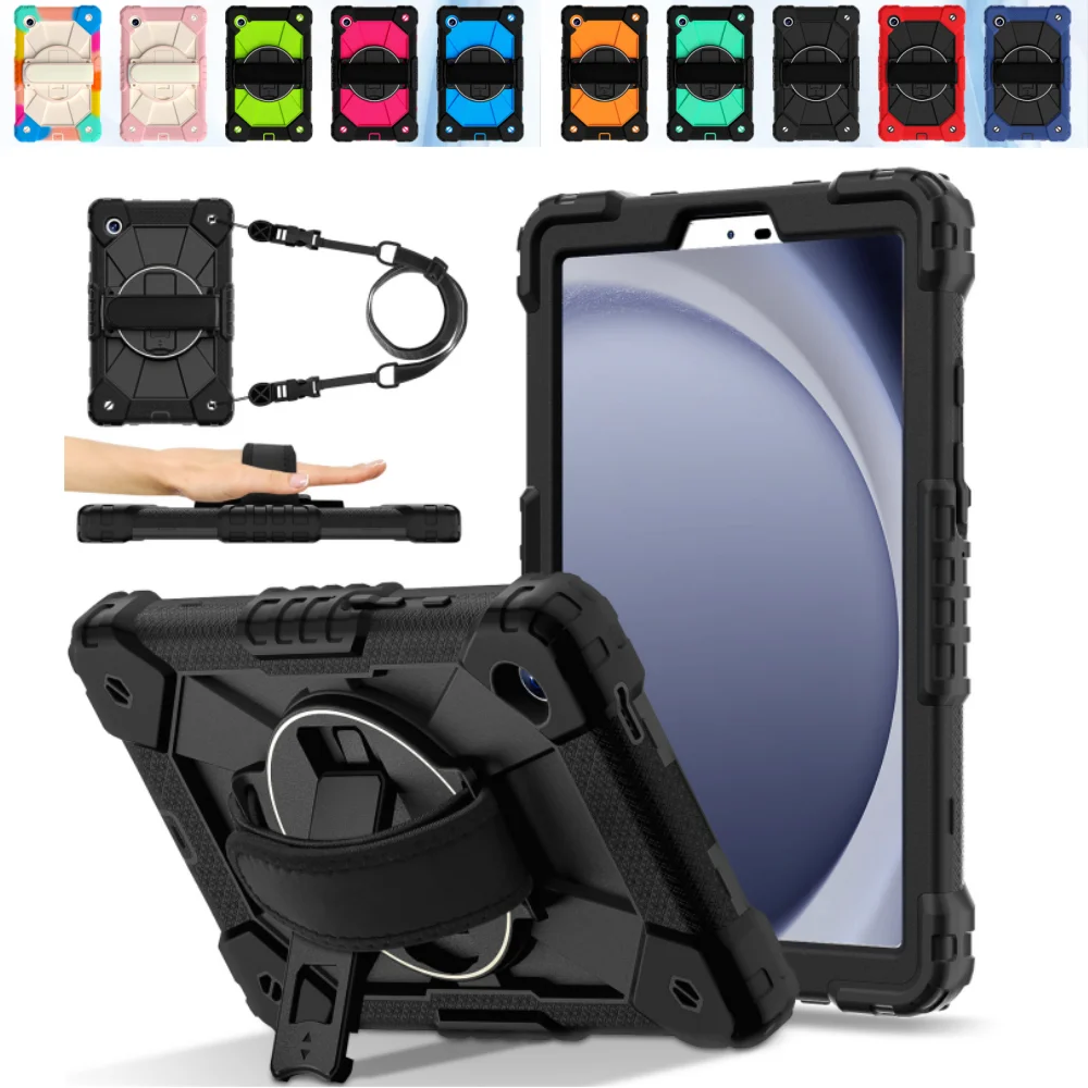 Robuste Schutzpanzerung Stoßfeste Tablet-Hülle für Samsung Tab A11 8.7 Tab A9 8.7 360 ° Drehbare Halterung, Anti-Verlust-Armbandabdeckung