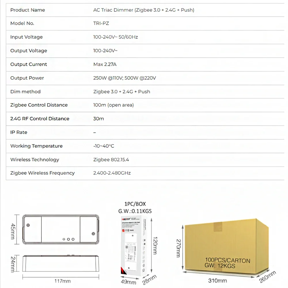 Imagem -03 - Lâmpadas Led Dimmable Triac Dimmer Triac Brilho Ajustável Zigbee 3.0 2.4ghz Push Google Home Alexa 500w Triac