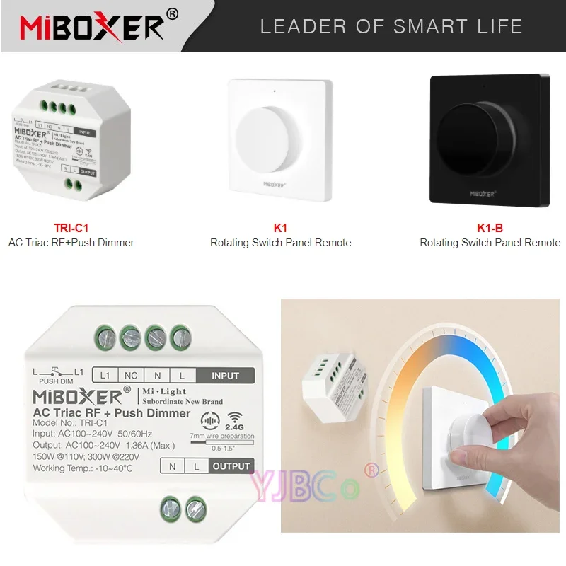 

Miboxer LED Triac RF Push Dimmer Switch AC 110V 220V TRI-C1 2.4G RF Remote Controller work with K1 Rotating switch panel remote