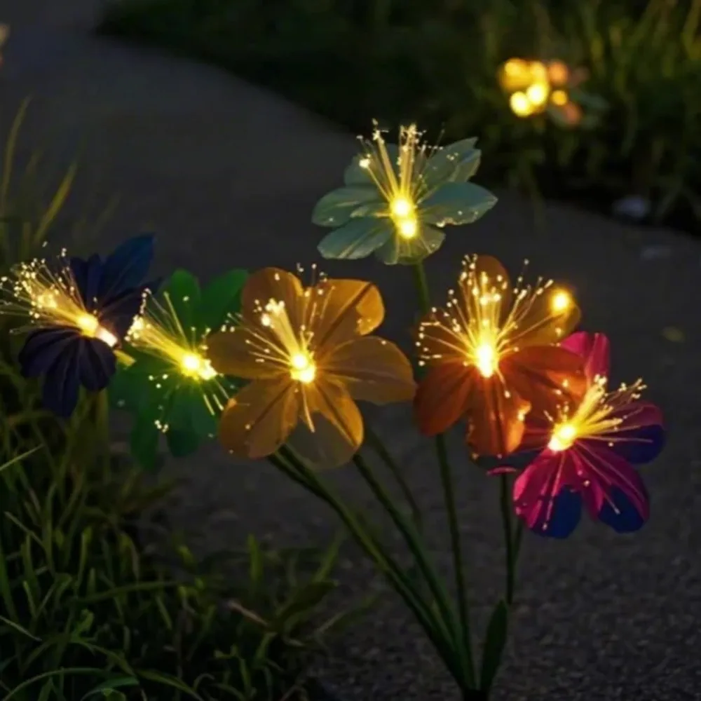 

1PC 6Head Solar Large Flower Fiber Optic Ground Plug Light,Suitable for Courtyard,Garden,Lawn,Outdoor,Camping,Party Decoration