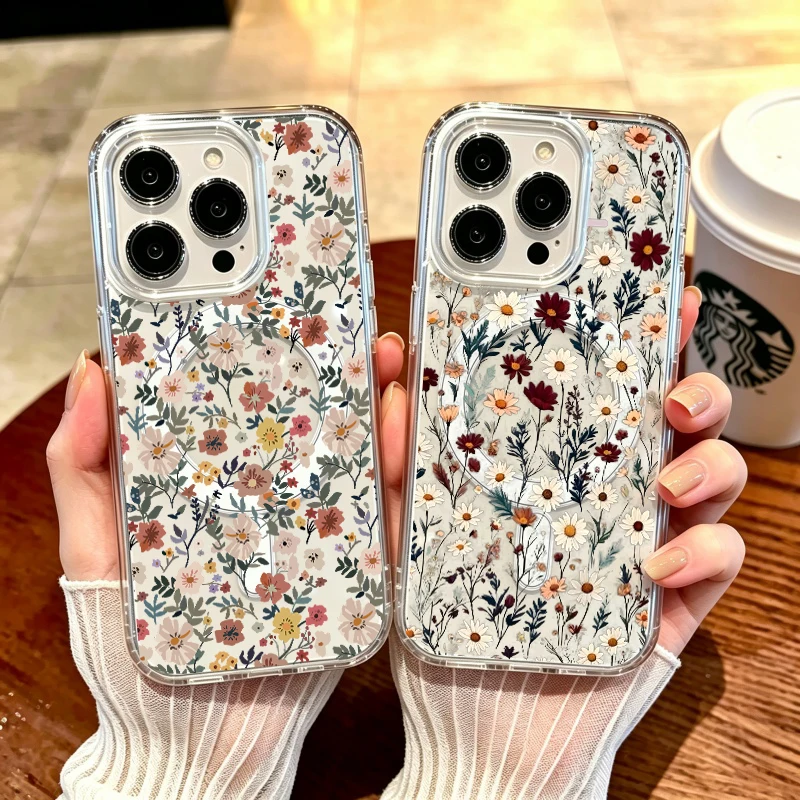Clear Flowers Pattern TPU Phone Case For Samsung Galaxy S22 S23 S24 S25 S26 FE Plus Ultra Edge Z Flip 3 4 5 6 7 Casing Magnetic