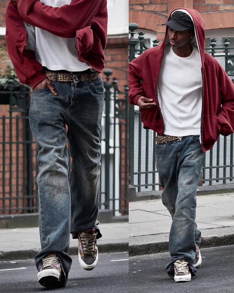 

Y2K Tonal Blue Bootcut Jeans 2026 New Retro Washed Wide Leg Pants Unisex Flared Pants American Streetwear Hip Hop Harajuku Jeans