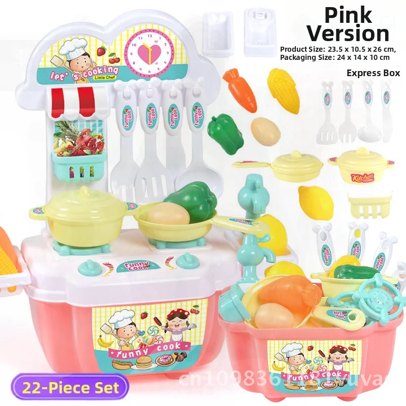 Eendelig kinderspeelhuisje Keukenspeelgoedset Roze/Mintgroen Eettafel Koken Fantasiespeelgoed voor meisjes van 4-6 jaar