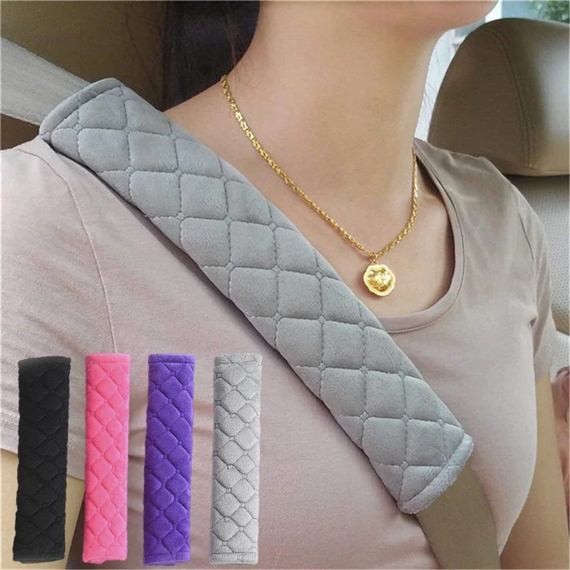 2Pcs Soft Plush Embossed Car Seat Belt Shoulder Cover Decompression Comfort Car Accessories Safety Belt Protective Cover