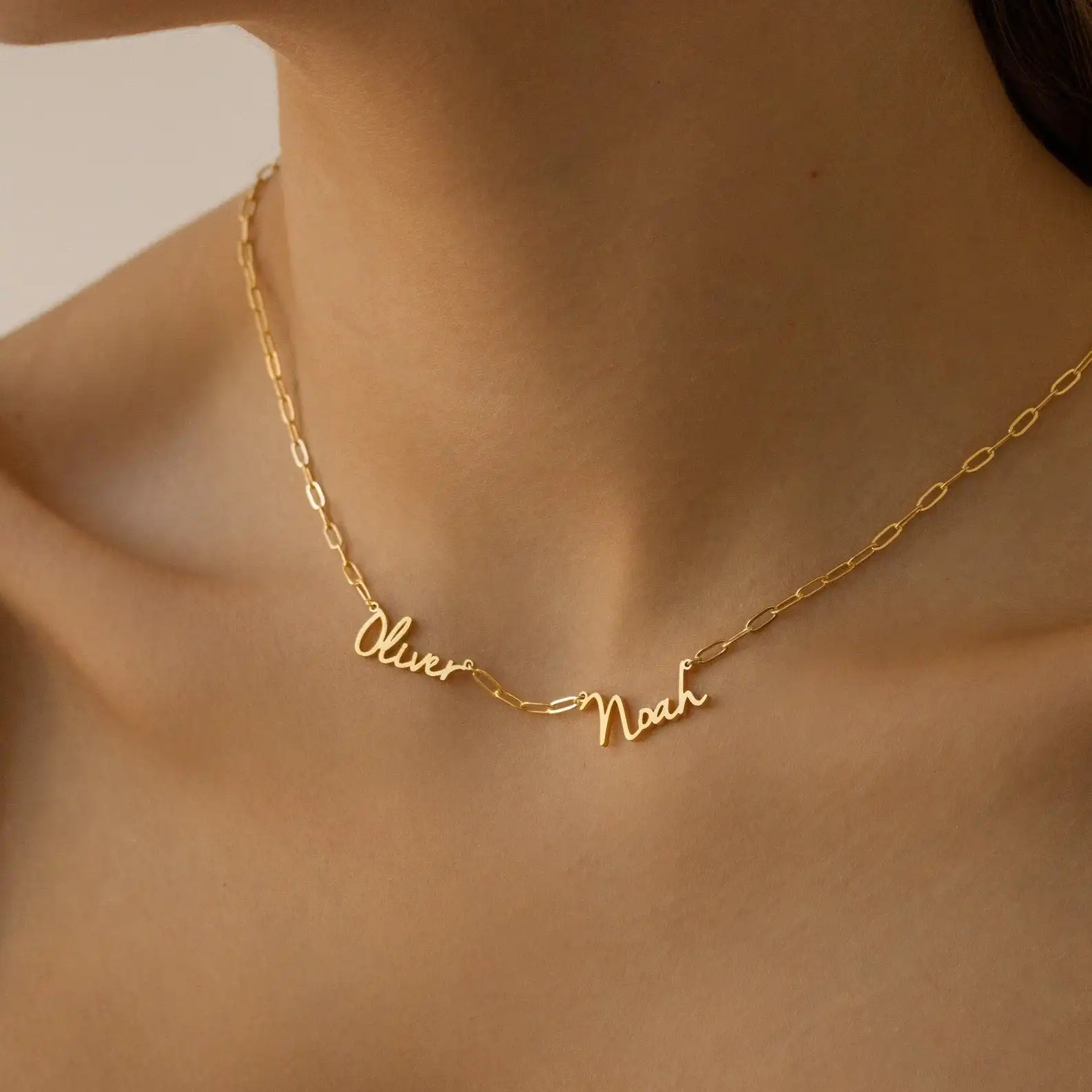 Personalized Multi Names Rory Chain Necklace Gold Stainless Steel Double Name Necklace Gift for Girlfriend Family Members