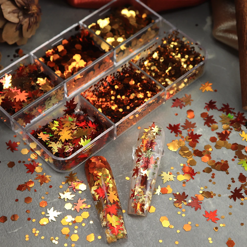 Herbst Glitzer Pailletten Epoxidharz Form Füllung Gemischte Ahornblatt Sechsecke Pailletten Herbst Dekoration DIY Schlüsselanhänger Handwerk Herstellung
