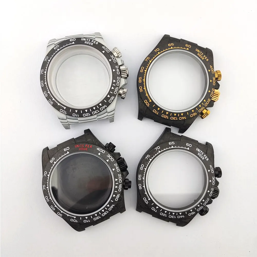 

38mm VK63 case 4130 case Men's watch case Carbon fiber case Waterproof sapphire glass fit VK63 4130 Movement Watch accessories