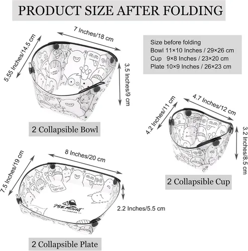 Imagen 2 del producto Juego de vajilla portátil para acampar de 3/6 piezas, plato plegable, cuenco, taza de agua, fácil de limpiar, ultraligero, resistente al calor, plegable