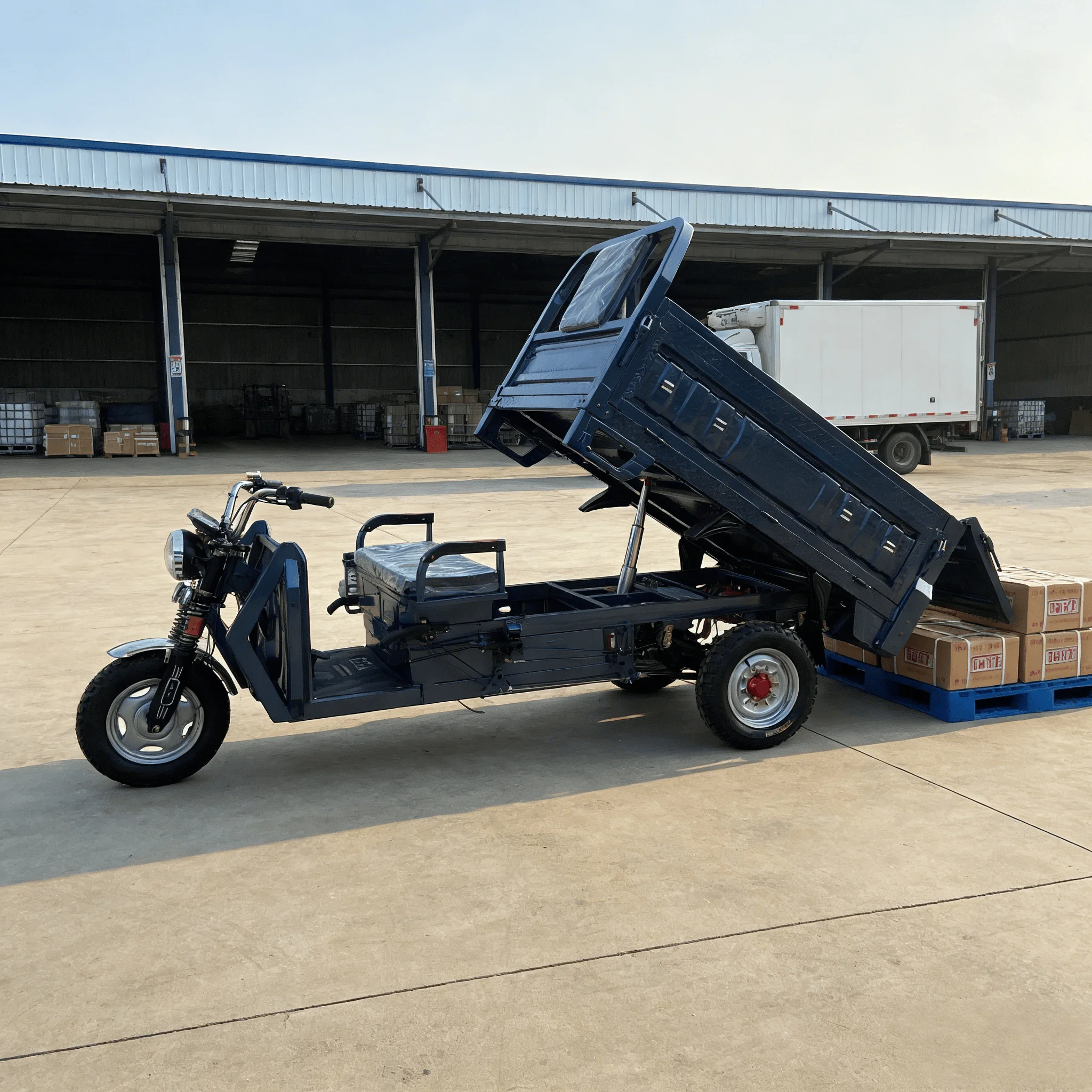 1000W 60V Electric Hydraulic Tipping Tricycle, Open Cargo 3-Wheeler Custom Logo Farm Delivery Dumper
