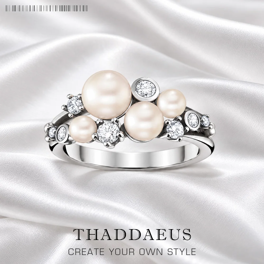 Freshwater Pearls with White Stones Ring Europe Style New Fine Jewerly Trendy Gift In 925 Sterling Silver For Women