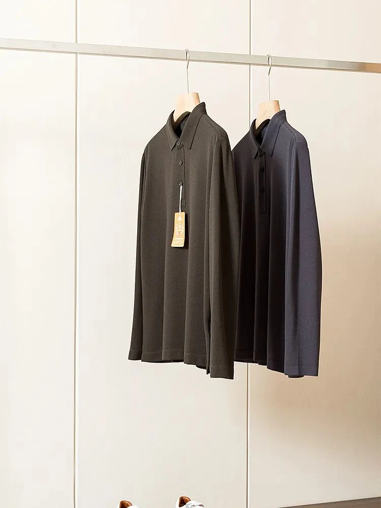 Elegant Business Men's Long Sleeve Cashmere  Shirt Autumn Winter Base Layer Top Fashion Urban Style Standard Fit