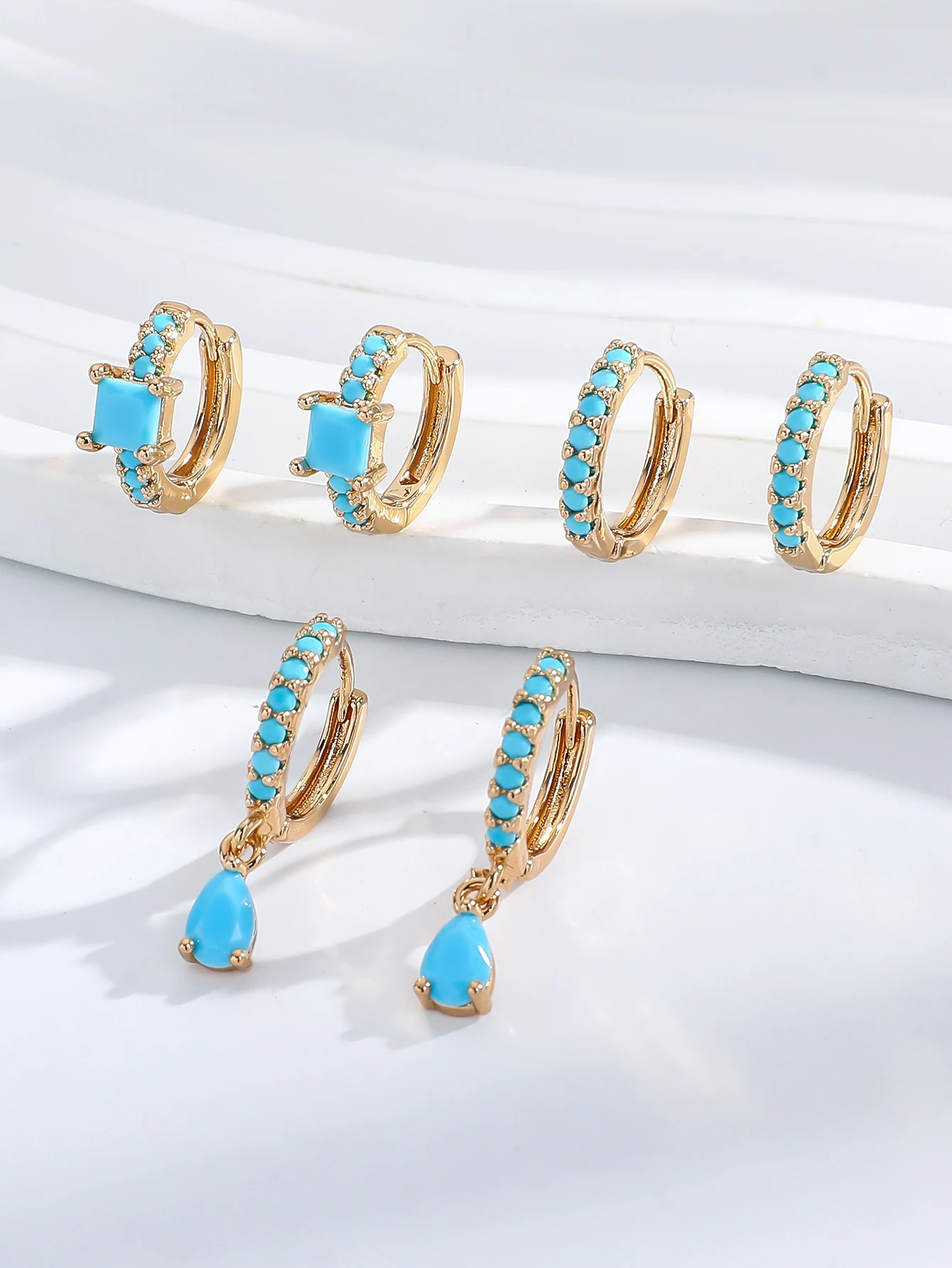 6-piece elegant geometric round earrings set, six colors available, adorned with synthetic zircon, perfect for women and an