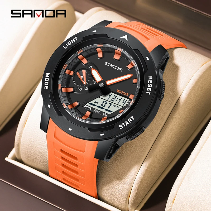 SANDA 3360 Men's Digital Electronic Watch Multifunctional Calendar Chronograph Waterproof Luminous Student Fashion Wristwatch