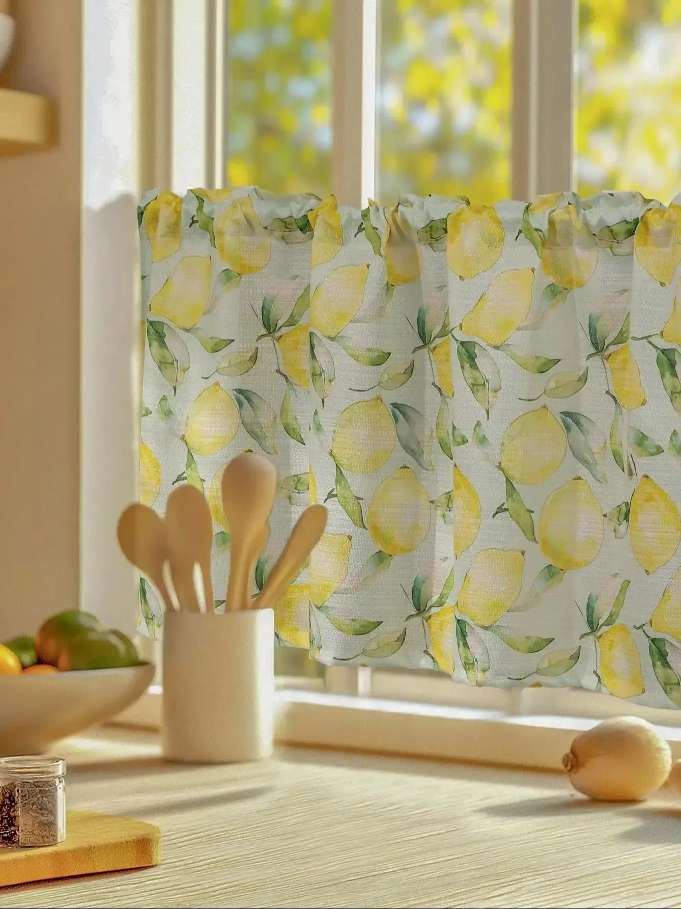 1pc Lemon Short Curtains, Living Room Kitchen Window Small Curtains Cabinet Partition Blocking Curtains