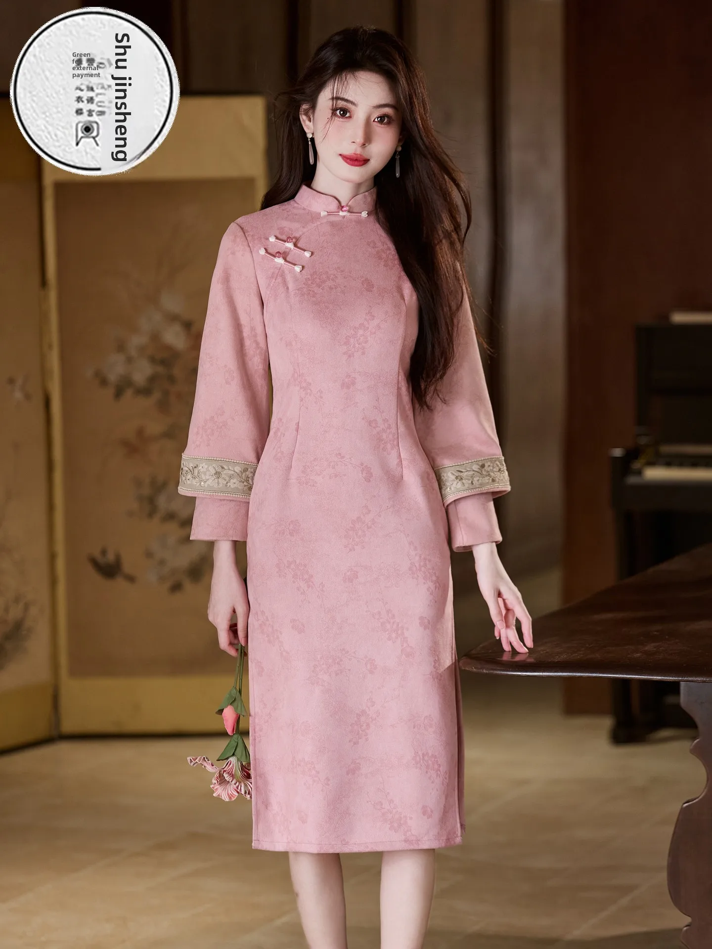 new-chinese-sle-reformed-women's-dr-slimming-autumn-winter-high-quali-ele-wine-serving-costume