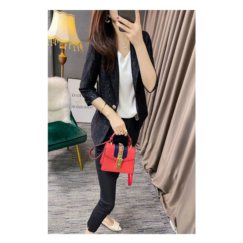 2023 New Spring Summer Fashion Elegant One Button Thin Suit Jacket Ladies Temperament Slimming Commuter Thin Lace Top